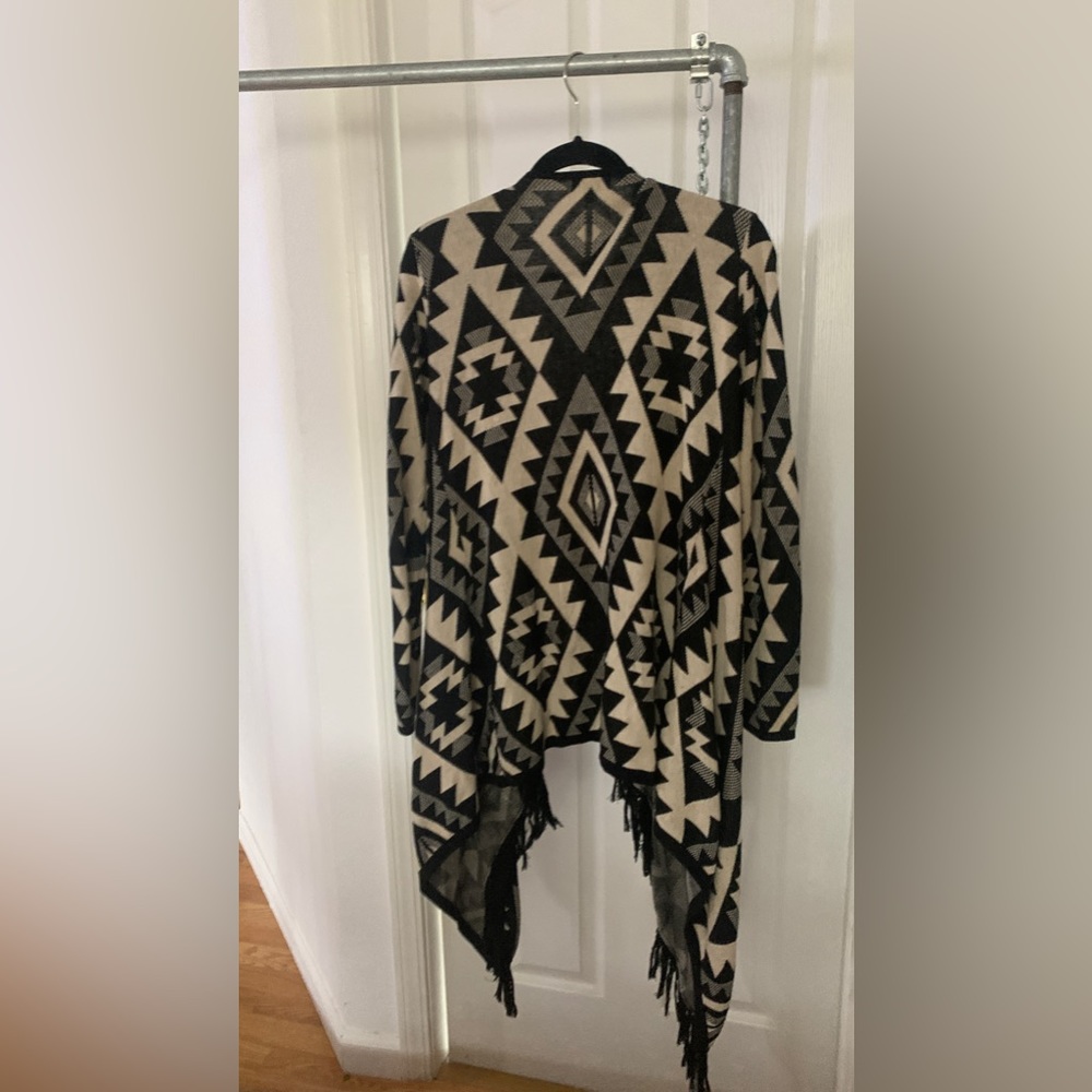 Black boho aztec Audrey 3+1 designer sweater cardigan long fringe MOM1 cream - Picture 7 of 8